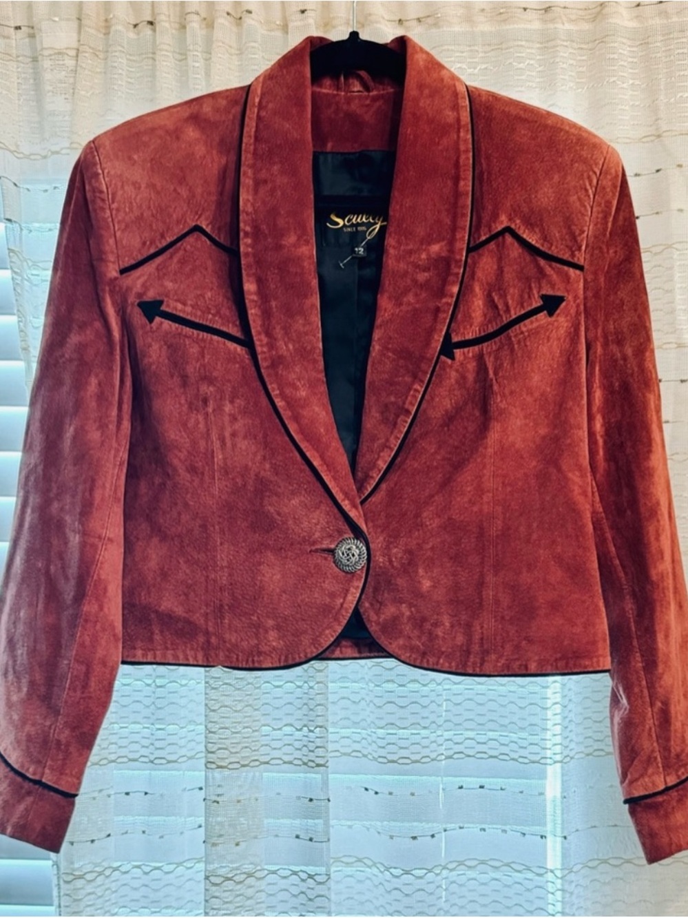 Scully Rust Suede Cropped Blazer with Black Piping